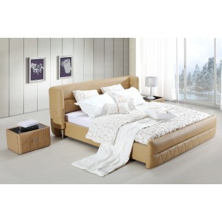 Lit design en cuir italien de luxe PRIMA, beige, 160x200