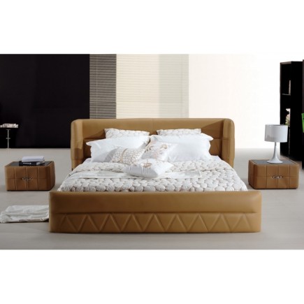 Lit design en cuir italien de luxe PRIMA, marron