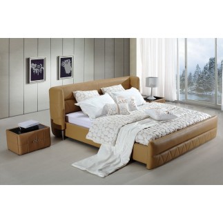 Lit design en cuir italien de luxe PRIMA, marron, 140x190