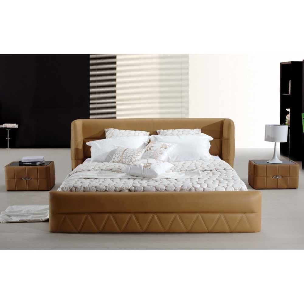 Lit design en cuir italien de luxe PRIMA, marron, 180x200