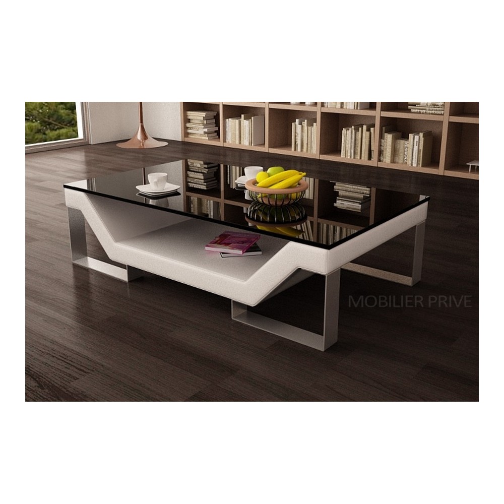 Table basse design PERLE, blanc, 120×70×42 cm