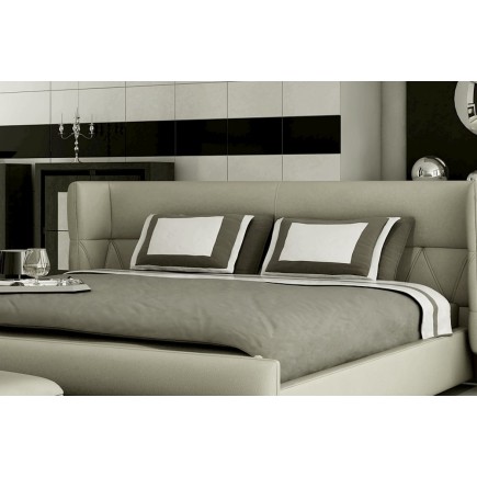 Lit design en cuir italien de luxe PRIMA, gris clair pastel, 140x190