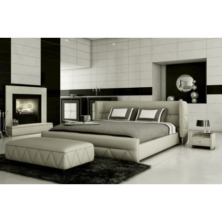 Lit design en cuir italien de luxe PRIMA, gris clair pastel