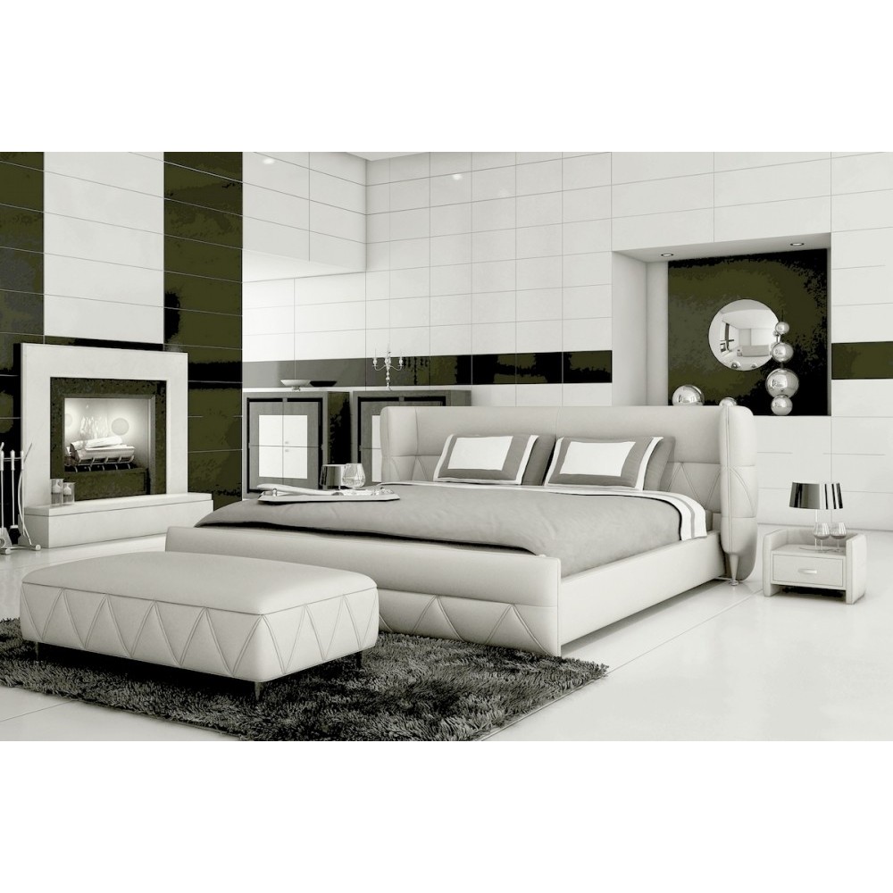 Lit design en cuir italien de luxe PRIMA, blanc, 160x200