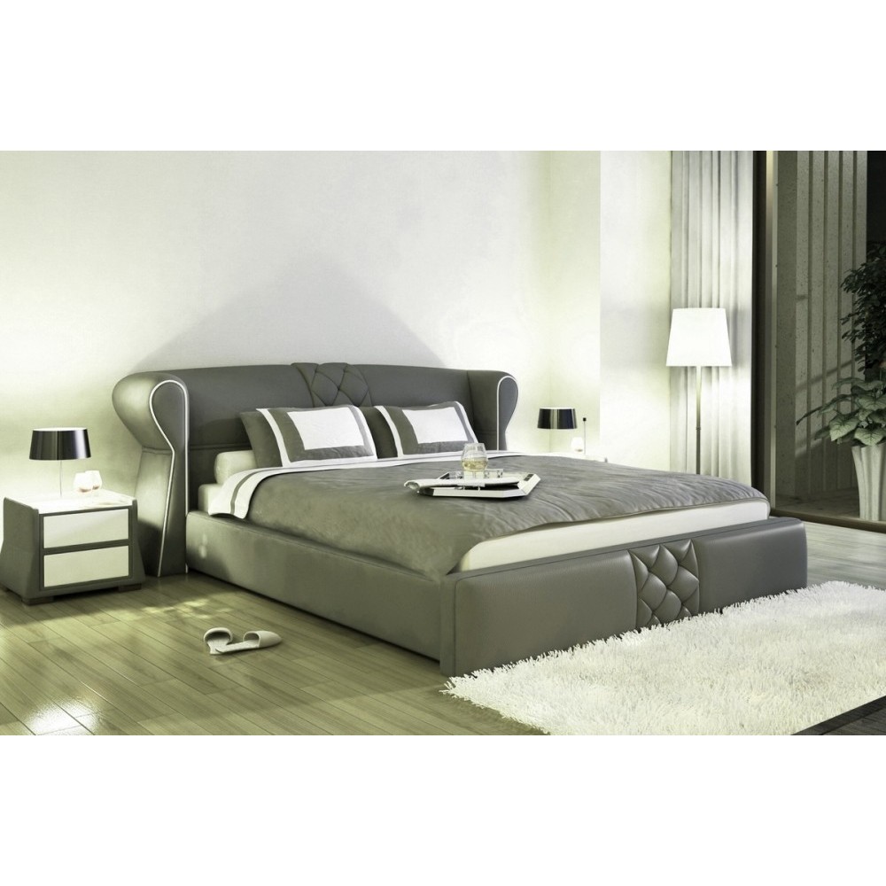 Lit design en cuir italien de luxe VEGAS, gris foncé, 140x190 Lit design en cuir italien de luxe VEGAS, gris foncé, 140x190