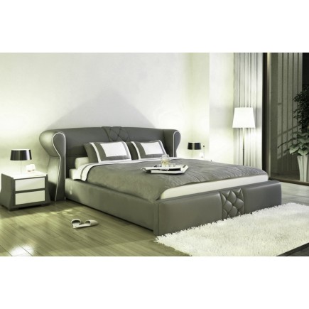Lit design en cuir italien de luxe VEGAS, gris foncé