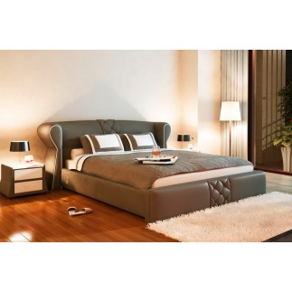 Lit design en cuir italien de luxe VEGAS, chocolat