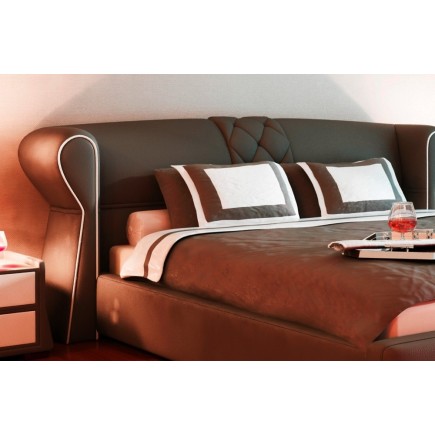 Lit design en cuir italien de luxe VEGAS, chocolat, 140x190