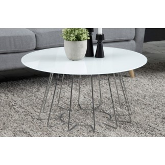 Table basse design, plateau de verre blanc, hauteur réglable, CASINI