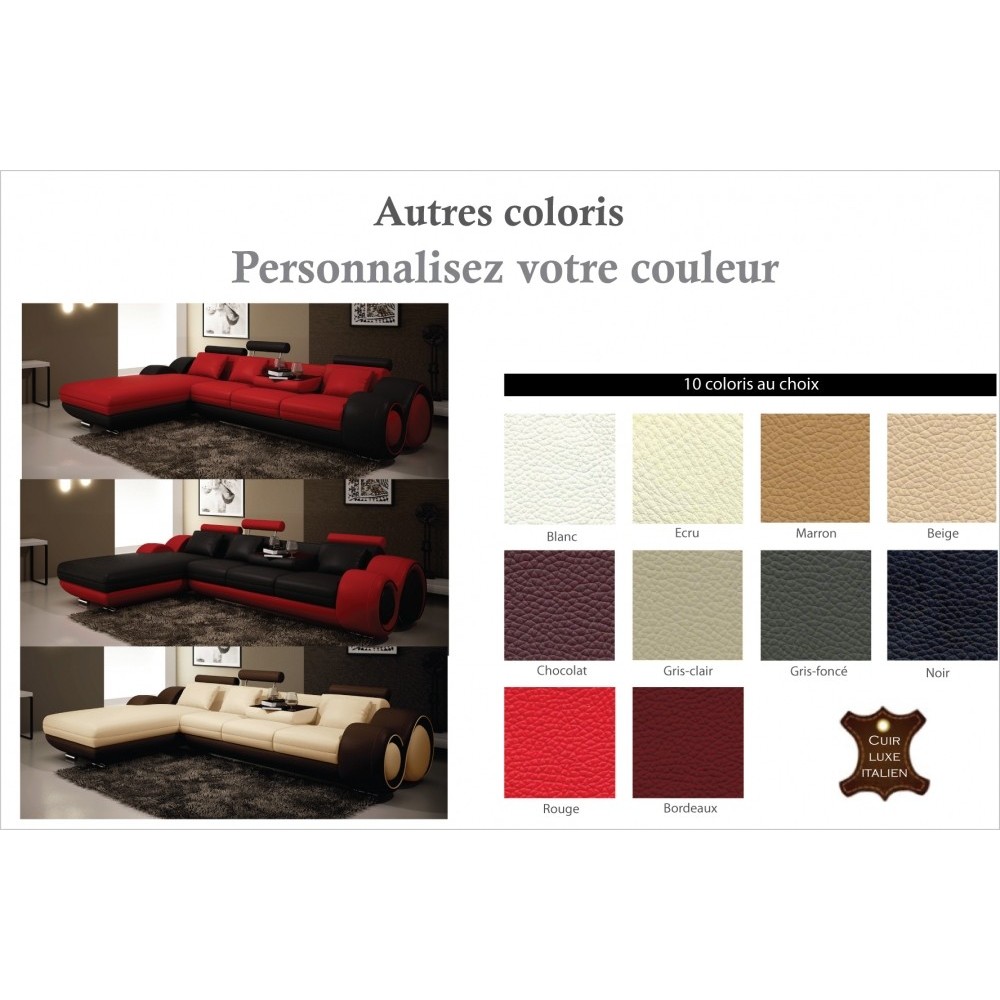 Canapé d'angle en cuir italien 5 places , VERDI, couleur personnalisée, angle gauche Canapé d'angle en cuir italien 5 places , VERDI, couleur personnalisée, angle gauche