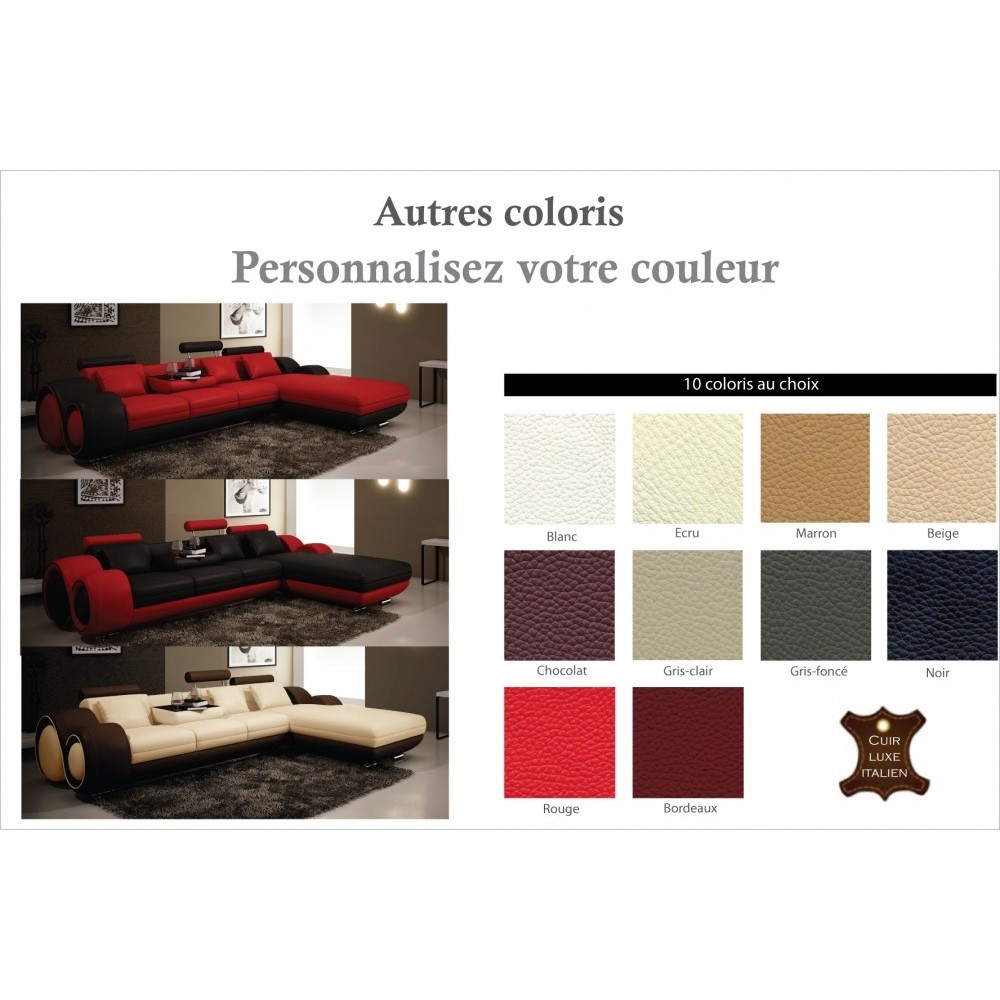 Canapé d'angle en cuir italien 5 places , VERDI, couleur personnalisée, angle droit Canapé d'angle en cuir italien 5 places , VERDI, couleur personnalisée, angle droit