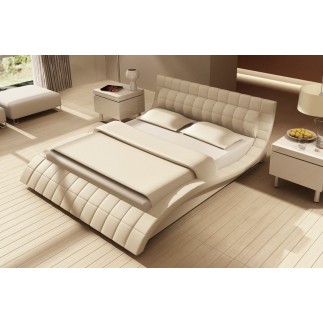 Lit design en cuir italien de luxe BELIA, blanc, 140x190