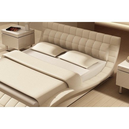 Lit design en cuir italien de luxe BELIA, blanc, 140x190