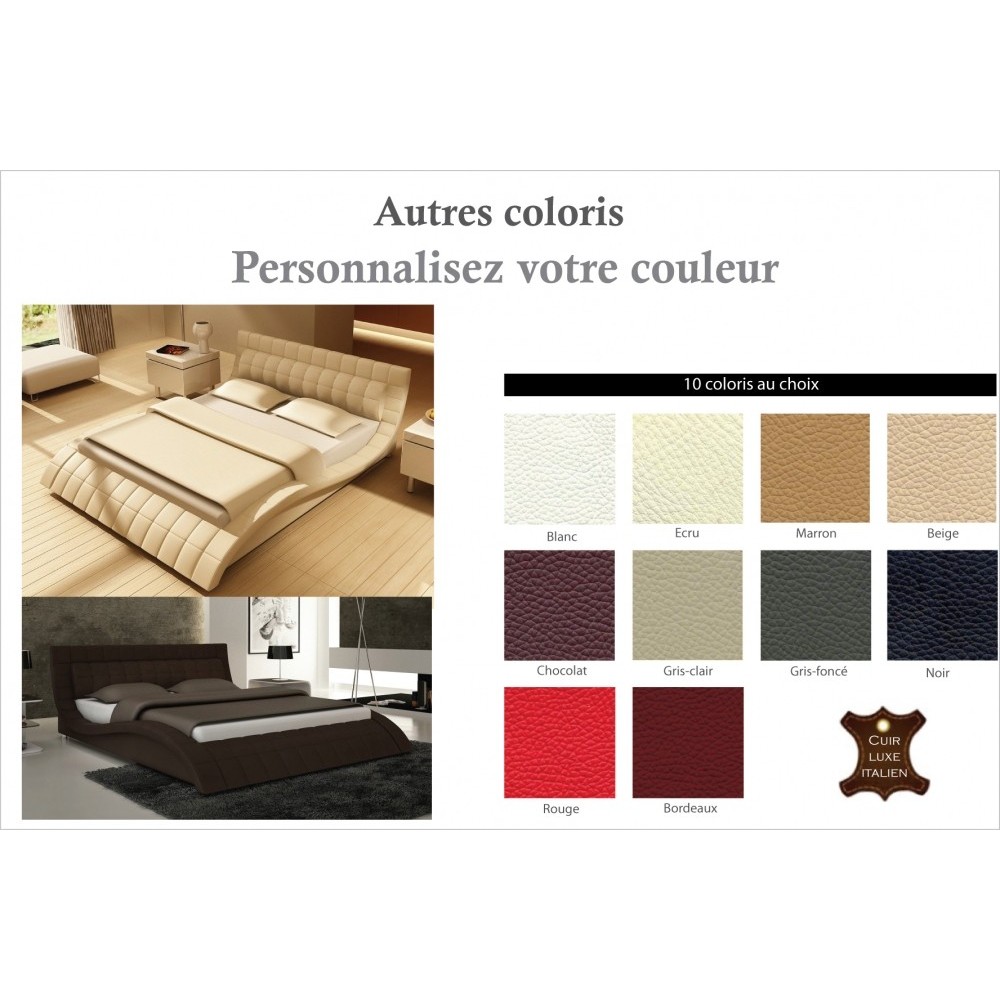 Lit design en cuir italien de luxe BELIA, couleur personnalisée, 160x200