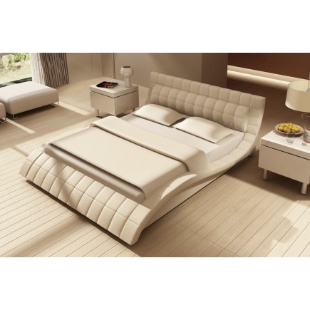 Lit design en cuir italien de luxe BELIA, blanc, 160x200