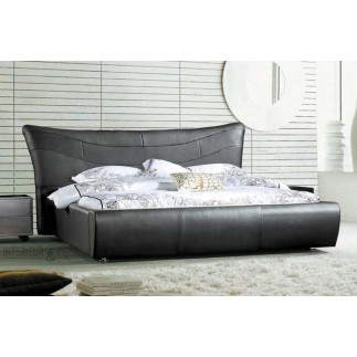 Lit cuir MANTA design. Superbe lit de qualité, aux formes contemporaines et pures, noir, 160x200