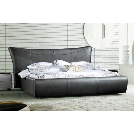 Lit cuir MANTA design. Superbe lit de qualité, aux formes contemporaines et pures, noir, 160x200