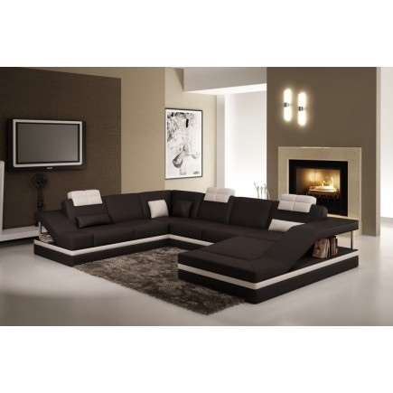 Canapé d'angle Grand ELEGANCE III en cuir haut de gamme italien vachette Vénésetti Cuir Prestige luxe Noir N°366 Blanc N°781. An