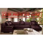 Canapé d'angle en cuir Prestige luxe italien 8 places NAPOLI, chocolat, Ecru, angle gauche