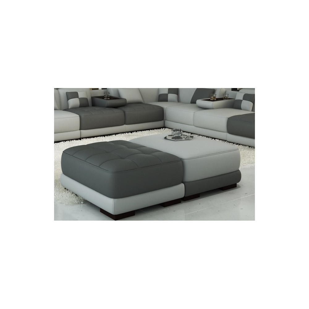 Un pouf en cuir italien ELIXIR, non matelassé, couleur supérieure gris clair, couleur inférieure gris foncé