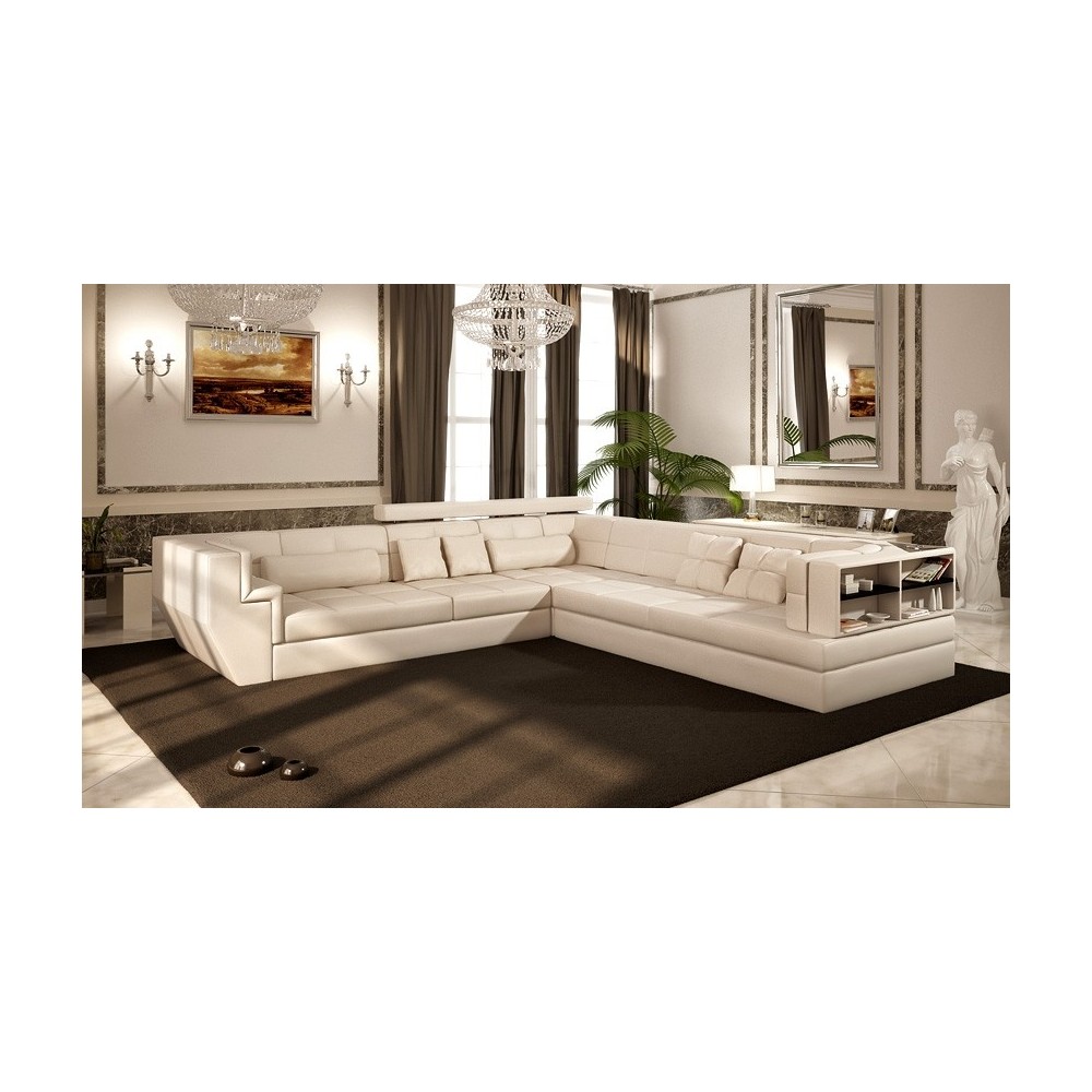 Canapé d'angle Grand LUXEMBOURG en cuir haut de gamme italien vachette Vénésetti Tout cuir supérieur luxe, BEIGE. Idem photo (à