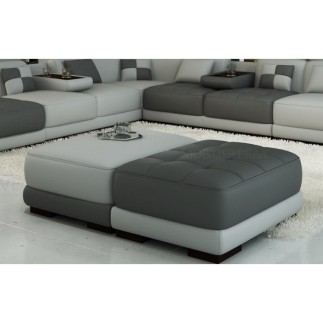 Ensemble de 3 poufs en cuir italien ELIXIR: 2x Gris clair principal (gris foncé seconde) et 1x gris foncé principal (gris clair