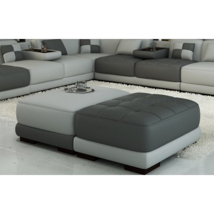 Ensemble de 3 poufs en cuir italien ELIXIR: 2x Gris clair principal (gris foncé seconde) et 1x gris foncé principal (gris clair
