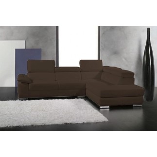 Canapé d'angle Petit HELSINKI en cuir haut de gamme italien vachette Vénésetti. Cuir Prestige luxe Chocolat N°535. Angle droit (