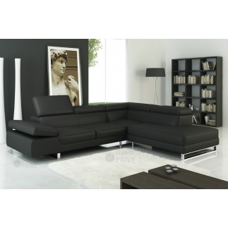 Canapé d'angle en cuir italien 5/6 places GEORGE, petit modèle, noir, angle droit