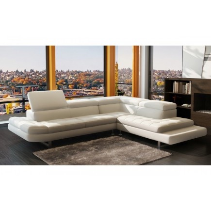 Canapé d'angle en cuir italien 5/6 places Grand CITY, blanc