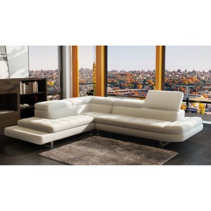 Canapé d'angle en cuir italien 5/6 places Grand CITY, blanc