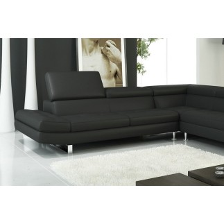 Canapé d'angle en cuir italien 5/6 places Grand CITY, noir, angle droit