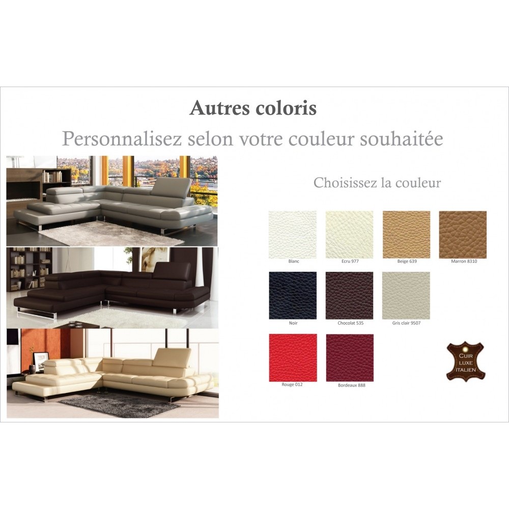 Canapé d'angle en cuir italien 5/6 places Grand CITY, couleur personnalisée, angle gauche Canapé d'angle en cuir italien 5/6 places Grand CITY, couleur personnalisée, angle gauche