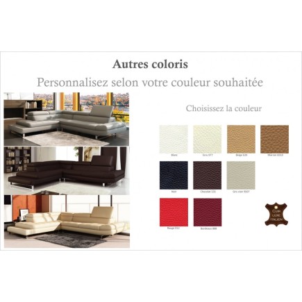 Canapé d'angle en cuir italien 5/6 places Grand CITY, couleur personnalisée