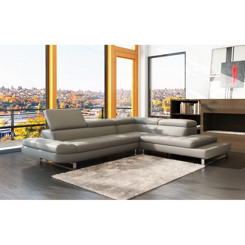 Canapé d'angle en cuir italien 5/6 places Grand CITY, gris clair, angle droit Canapé d'angle en cuir italien 5/6 places Grand CITY, gris clair, angle droit