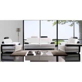 Ensemble CAPRI, 3 pièces: canapé 3 places + 2 places + fauteuil en cuir luxe haut de gamme italien vachette. Blanc et noir