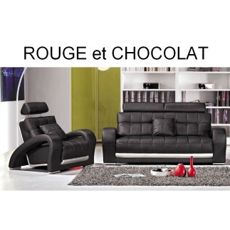 Ensemble CATANIA, composé d'un canapé 3 places et d'un fauteuil 1 place en cuir luxe italien vachette Vénésetti, Rouge et Chocol