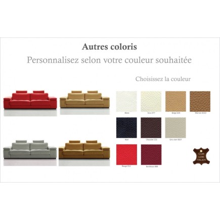 Canapé 3 places en cuir italien MAISON BLANCHE, couleur personnalisée