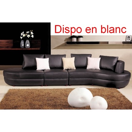 Canapé d'angle MIRA en cuir haut de gamme italien vachette Cuir supérieur luxe Blanc N°781. Petit retour à droite vu de face.