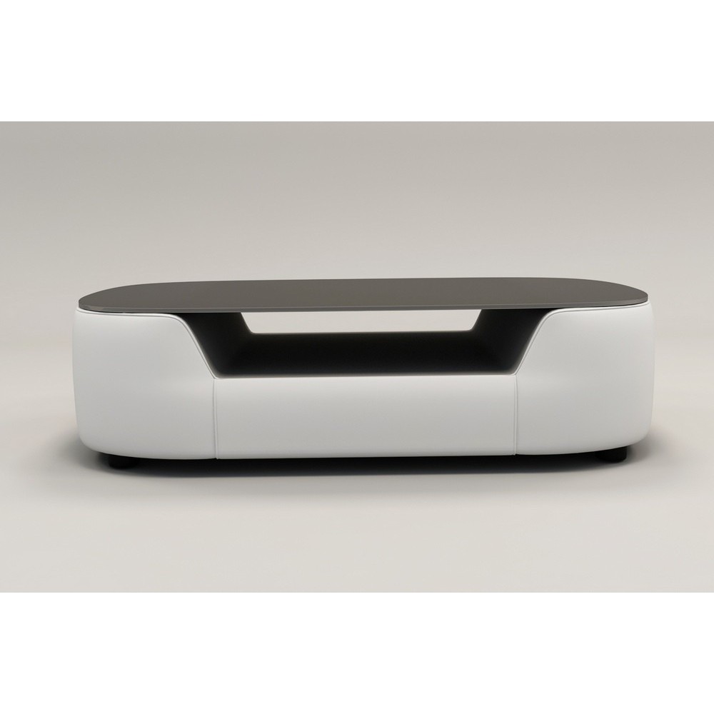 Table basse design, plateau de verre foncé, ALESIA, Blanc