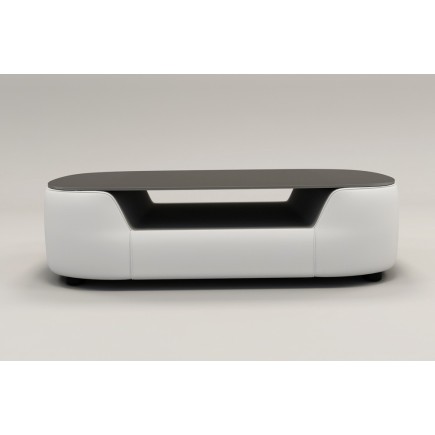 Table basse design, plateau de verre foncé, ALESIA, Blanc