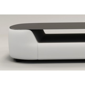 Table basse design, plateau de verre foncé, ALESIA, Blanc