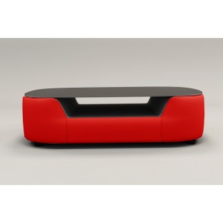 Table basse design, plateau de verre foncé, ALESIA, rouge