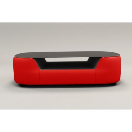 Table basse design, plateau de verre foncé, ALESIA, rouge