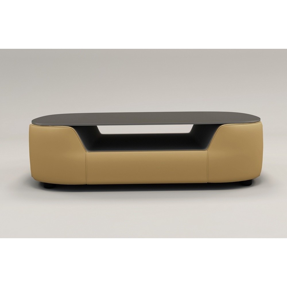 Table basse design, plateau de verre foncé, ALESIA, beige