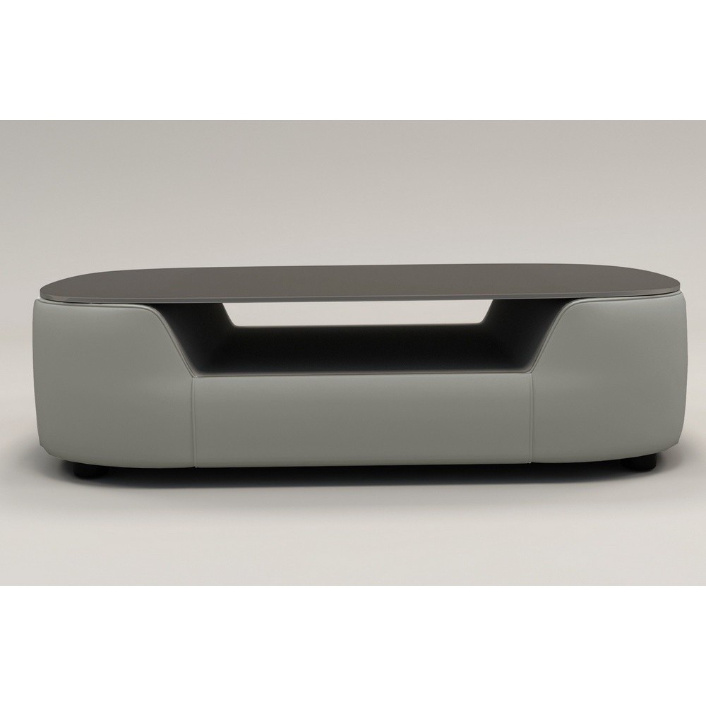 Table basse design, plateau de verre foncé, ALESIA, Gris clair