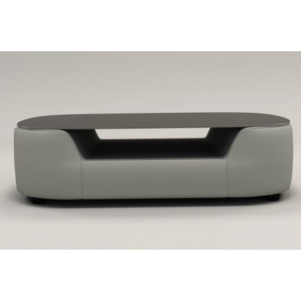 Table basse design, plateau de verre foncé, ALESIA, Gris clair