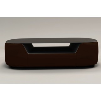 Table basse design, plateau de verre foncé, ALESIA, chocolat