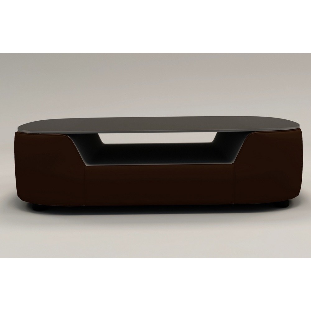 Table basse design, plateau de verre foncé, ALESIA, chocolat