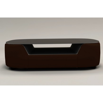 Table basse design, plateau de verre foncé, ALESIA, chocolat